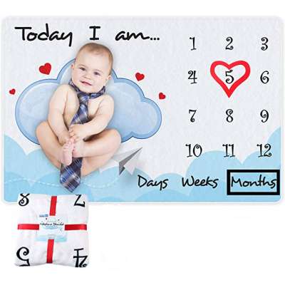 Kawaii Baby Milestone Blanket Soft Baby Blanket Flannel Fleece 250gsm 60x40in with Environmental Packaging